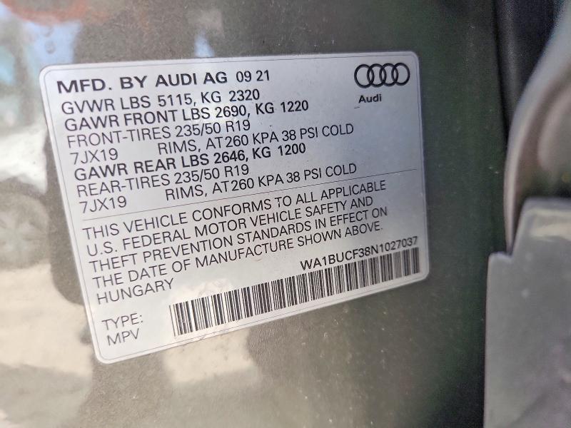 Aukcja sprzedaży 2022 Audi Q3, vin: WA1BUCF38N1027037, numer aukcji: 79253635