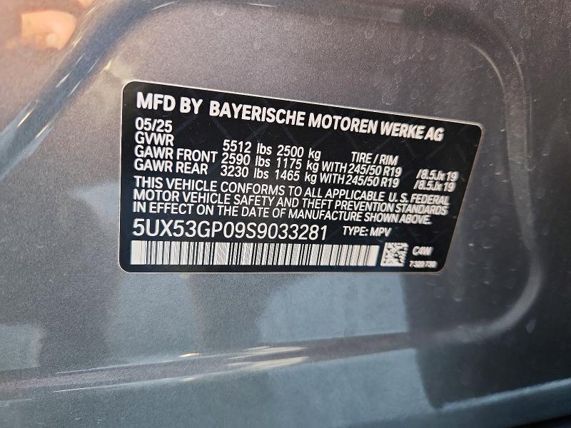 46566126 :رقم المزاد ، 5UX53GP09S9033281 vin ، 2025 Bmw X3 مزاد بيع