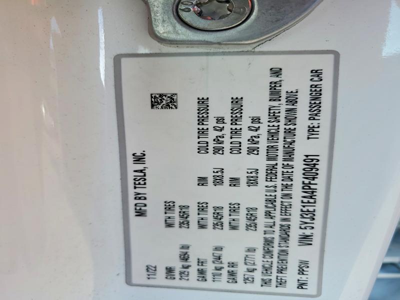 45471456 :رقم المزاد ، 5YJ3E1EA4PF409491 vin ، 2023 Tesla Model 3 مزاد بيع