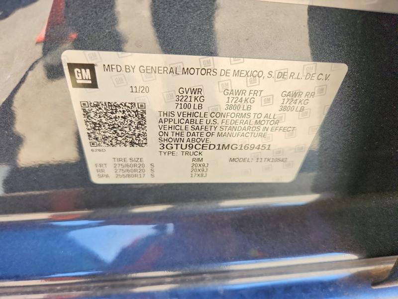 2021 Gmc Sierra მანქანა იყიდება აუქციონზე, vin: 3GTU9CED1MG169451, აუქციონის ნომერი: 47811756