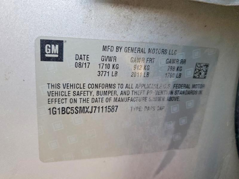 47786246 :رقم المزاد ، 1G1BC5SMXJ7111587 vin ، 2018 Chevrolet Cruze مزاد بيع