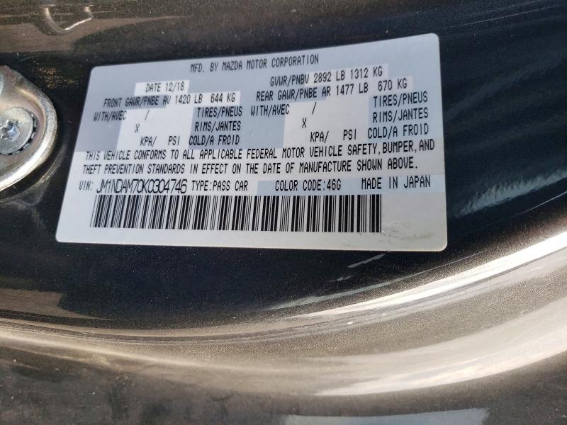 Продаж на аукціоні авто 2019 Mazda Mx-5 Miata, vin: JM1NDAM70K0304746, номер лоту: 48132336