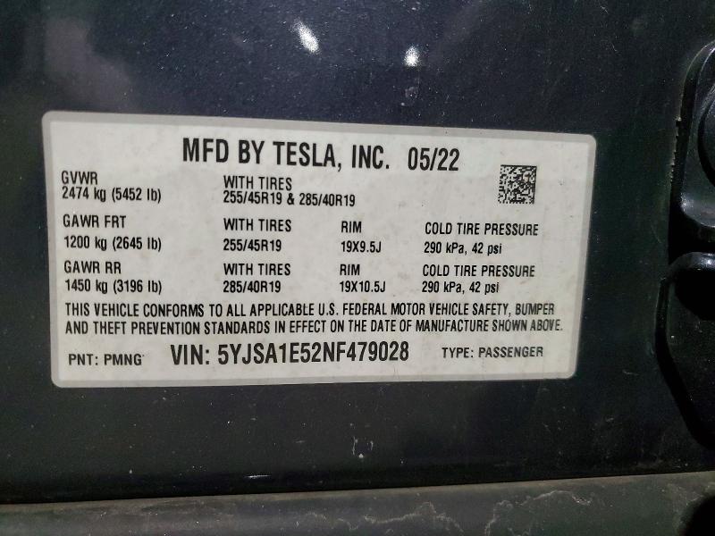 Продажа на аукционе авто 2022 Tesla Model S, vin: 5YJSA1E52NF479028, номер лота: 79277765