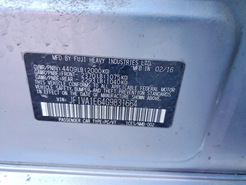 79987865 :رقم المزاد ، JF1VA1E64G9831664 vin ، 2016 Subaru Wrx مزاد بيع