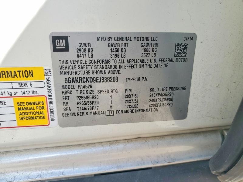2014 Buick Enclave მანქანა იყიდება აუქციონზე, vin: 5GAKRCKD9EJ338208, აუქციონის ნომერი: 47566416