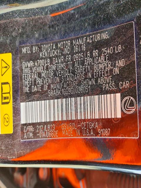 46822866 :رقم المزاد ، 58ABK1GG9GU026051 vin ، 2016 Lexus Es 350 مزاد بيع