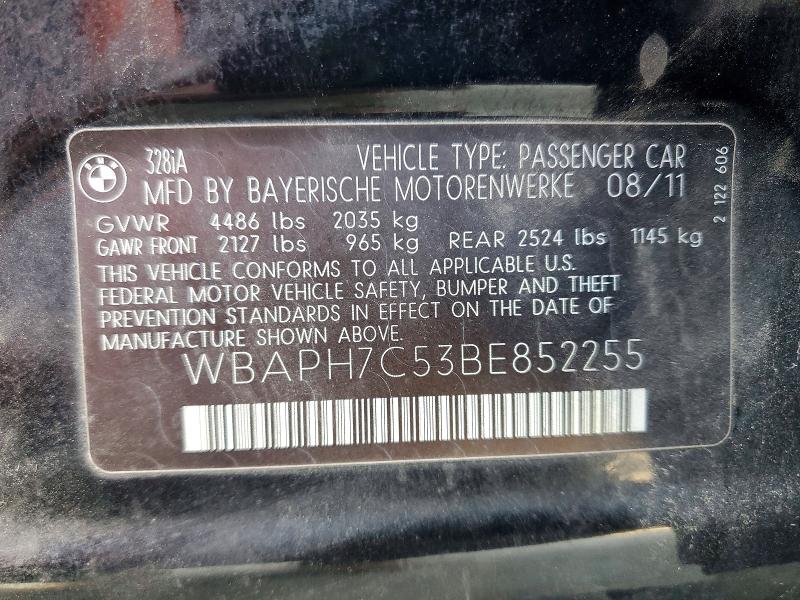2011 Bmw 328 მანქანა იყიდება აუქციონზე, vin: WBAPH7C53BE852255, აუქციონის ნომერი: 45932766