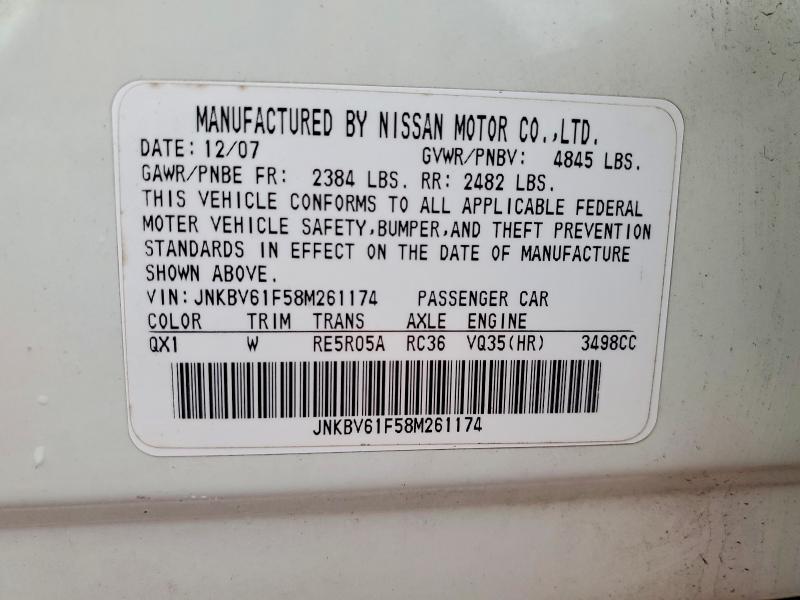 Aukcja sprzedaży 2008 Infiniti G35, vin: JNKBV61F58M261174, numer aukcji: 47311736