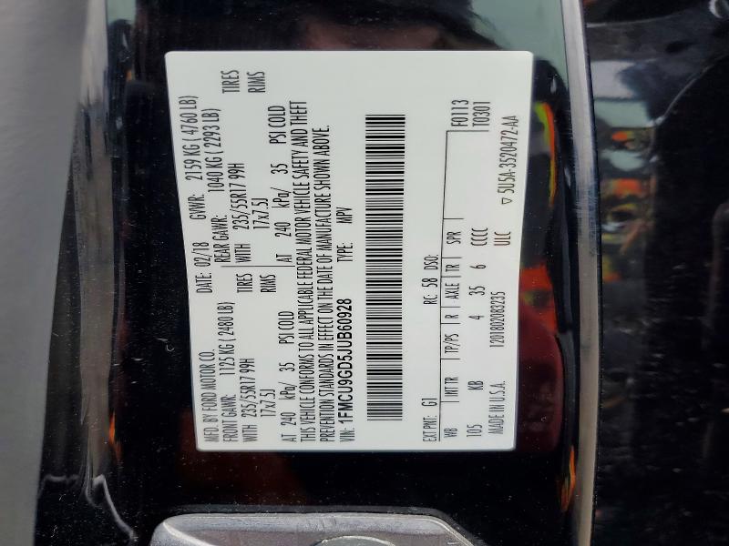 Aukcja sprzedaży 2018 Ford Escape, vin: 1FMCU9GD5JUB60928, numer aukcji: 45557336