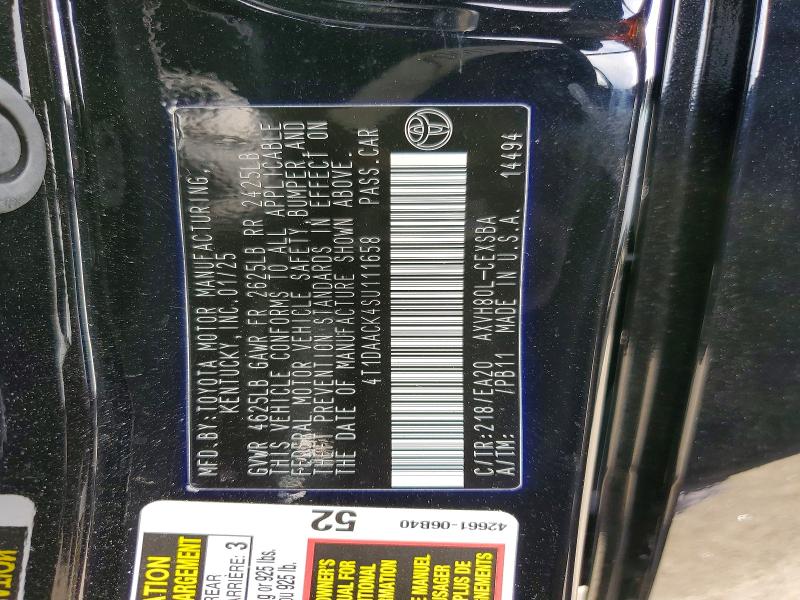 47025196 :رقم المزاد ، 4T1DAACK4SU111658 vin ، 2025 Toyota Camry مزاد بيع