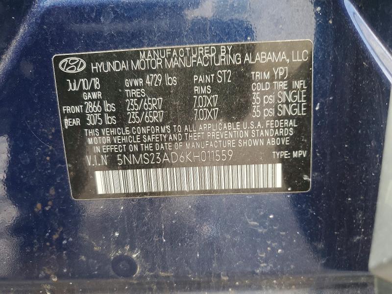 41593296 :رقم المزاد ، 5NMS23AD6KH011559 vin ، 2019 Hyundai Santa Fe مزاد بيع