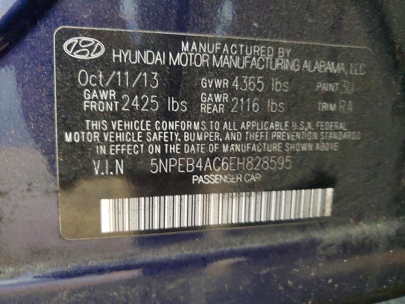 46661876 :رقم المزاد ، 5NPEB4AC6EH828595 vin ، 2014 Hyundai Sonata مزاد بيع