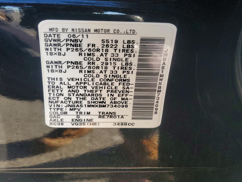 Aukcja sprzedaży 2011 Infiniti Fx35, vin: JN8AS1MWXBM734096, numer aukcji: 41870736