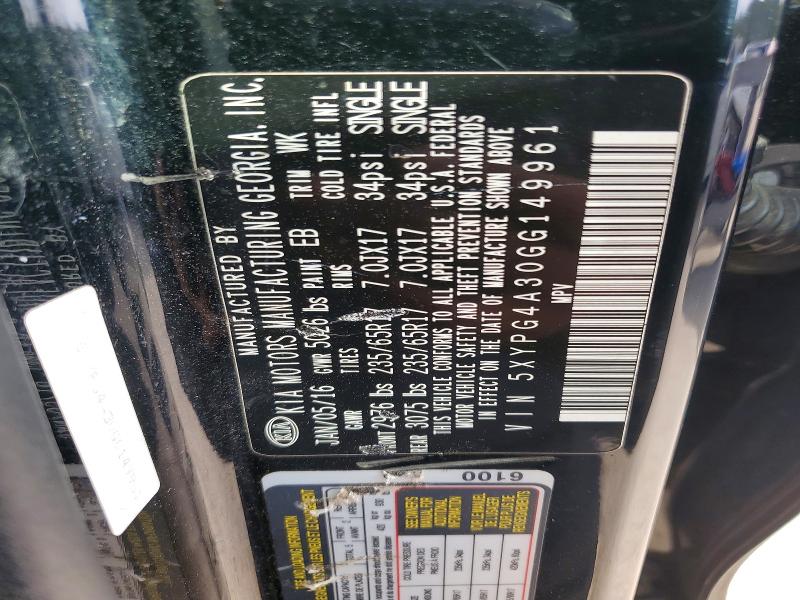 Продаж на аукціоні авто 2016 Kia Sorento, vin: 5XYPG4A30GG149961, номер лоту: 47525796