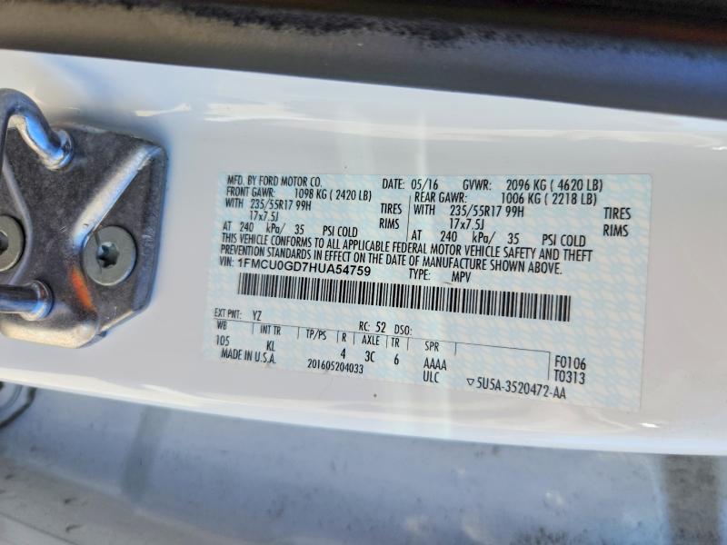 47118266 :رقم المزاد ، 1FMCU0GD7HUA54759 vin ، 2017 Ford Escape مزاد بيع