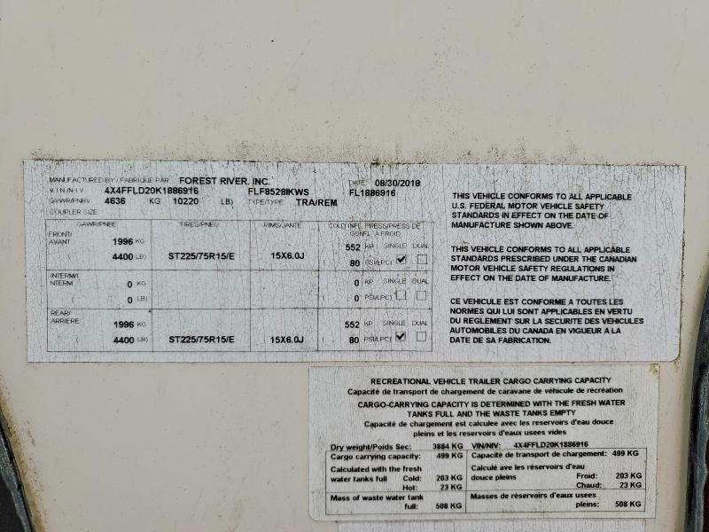 Продажа на аукционе авто 2019 Foresriver Flagstaff Camping Trailer, vin: 4X4FFLD20K1886916, номер лота: 48289416