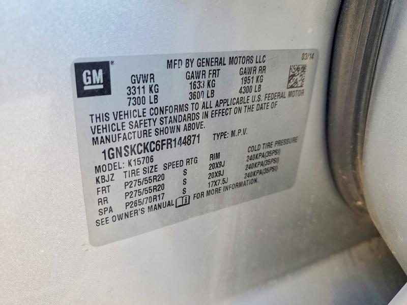 Продажа на аукционе авто 2015 Chevrolet Tahoe, vin: 1GNSKCKC6FR144871, номер лота: 46206416