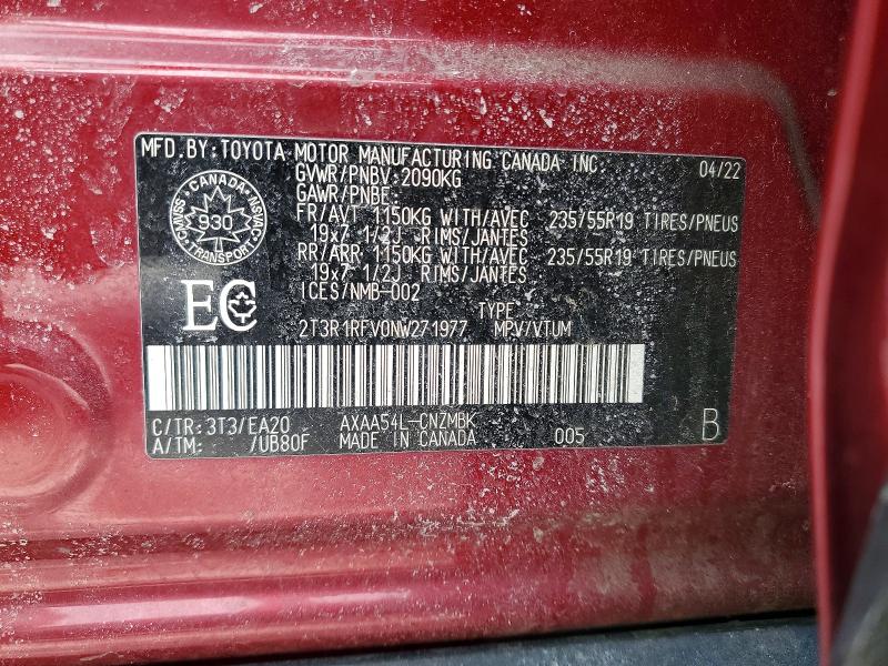 Aukcja sprzedaży 2022 Toyota Rav4, vin: 2T3R1RFV0NW271977, numer aukcji: 79587435