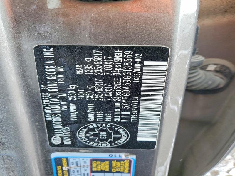 45593346 :رقم المزاد ، 5XYPGDA59GG138569 vin ، 2016 Kia Sorento مزاد بيع