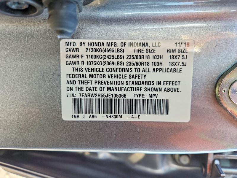 46841786 :رقم المزاد ، 7FARW2H55JE105366 vin ، 2018 Honda Cr-v مزاد بيع