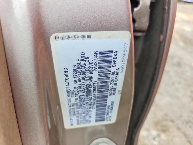 Продаж на аукціоні авто 2000 Toyota Corolla, vin: 2T1BR12E0YC366071, номер лоту: 79222705