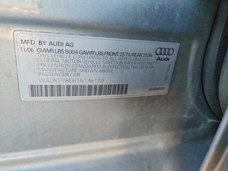 Продажа на аукционе авто 2007 Audi A4, vin: WAUKF78E67A136120, номер лота: 46761586
