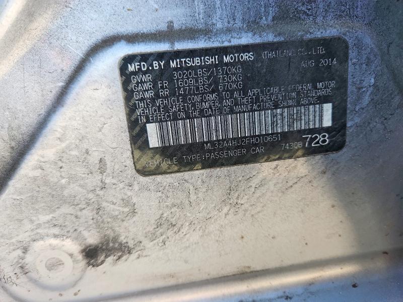 Aukcja sprzedaży 2015 Mitsubishi Mirage, vin: ML32A4HJ2FH010651, numer aukcji: 46773486