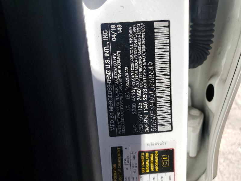 Продажа на аукционе авто 2018 Mercedes-benz C, vin: 55SWF6EB0JU268649, номер лота: 45855046