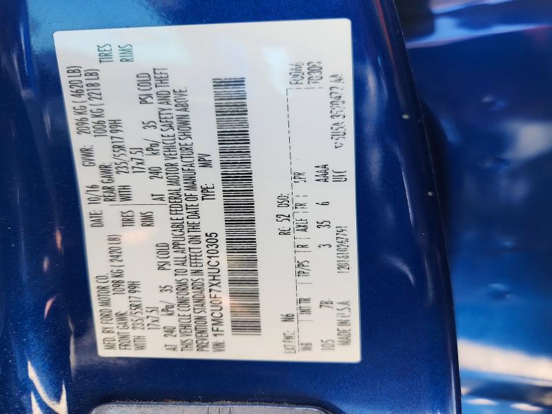 Aukcja sprzedaży 2017 Ford Escape, vin: 1FMCU0F7XHUC10305, numer aukcji: 46147486