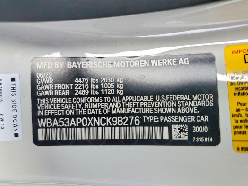 Продажа на аукционе авто 2022 Bmw 430i, vin: WBA53AP0XNCK98276, номер лота: 79927945