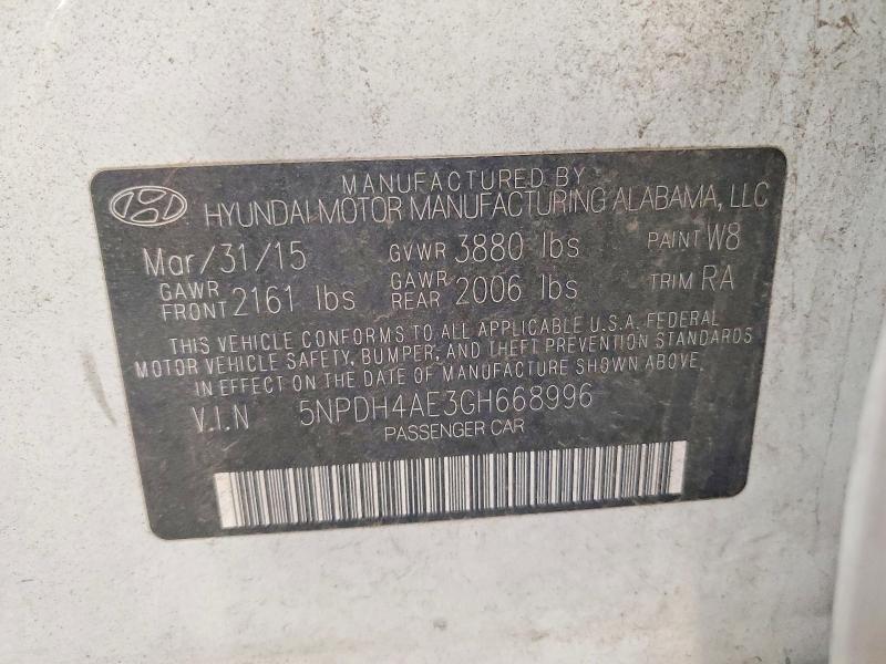 Продаж на аукціоні авто 2016 Hyundai Elantra, vin: 5NPDH4AE3GH668996, номер лоту: 47983046