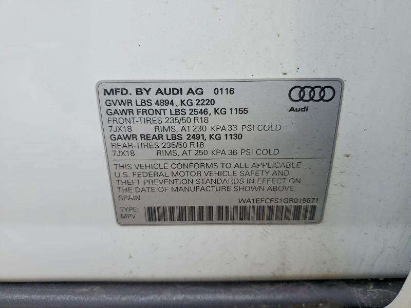 Продажа на аукционе авто 2016 Audi Q3, vin: WA1EFCFS1GR015671, номер лота: 45812066