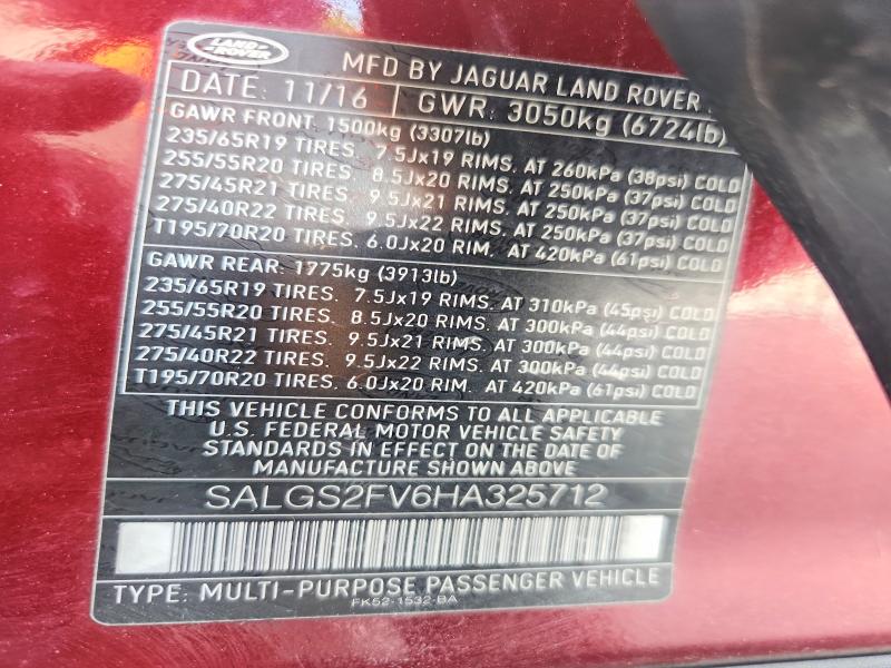 2017 Land Rover Range Rover მანქანა იყიდება აუქციონზე, vin: SALGS2FV6HA325712, აუქციონის ნომერი: 46381806