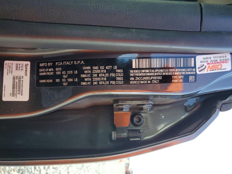 Продажа на аукционе авто 2018 Jeep Renegade, vin: ZACCJABB2JPH91562, номер лота: 79737955