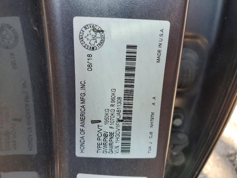 Продаж на аукціоні авто 2018 Honda Accord, vin: 1HGCV1F5XJA811308, номер лоту: 47767326