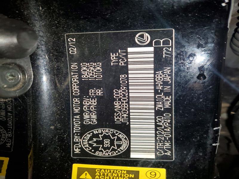 Продаж на аукціоні авто 2012 Lexus Ct 200h, vin: JTHKD5BH0C2091078, номер лоту: 78953765