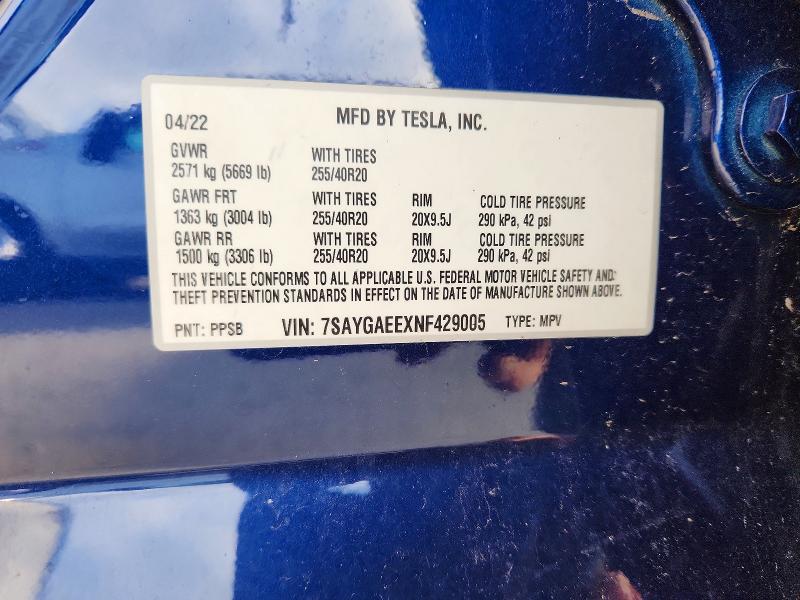 Aukcja sprzedaży 2022 Tesla Model Y, vin: 7SAYGAEEXNF429005, numer aukcji: 47415956