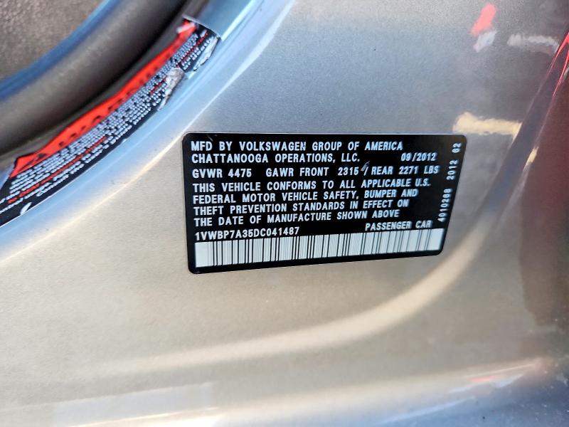 Продаж на аукціоні авто 2013 Volkswagen Passat, vin: 1VWBP7A35DC041487, номер лоту: 46351336