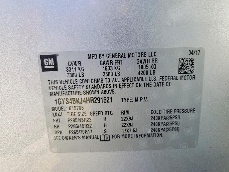 Продаж на аукціоні авто 2017 Cadillac Escalade, vin: 1GYS4BKJ4HR291621, номер лоту: 78656685