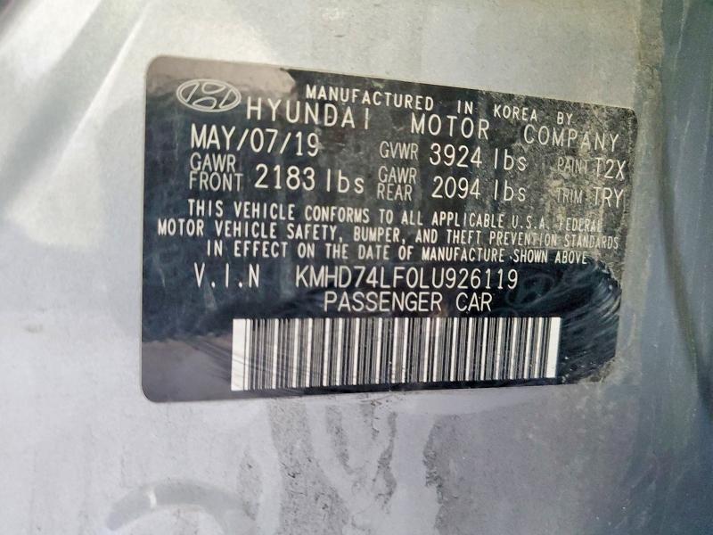 2020 Hyundai Elantra მანქანა იყიდება აუქციონზე, vin: KMHD74LF0LU926119, აუქციონის ნომერი: 45777506