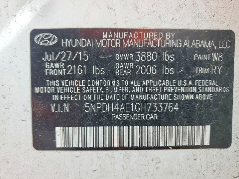 Продажа на аукционе авто 2016 Hyundai Elantra, vin: 5NPDH4AE1GH733764, номер лота: 46153946