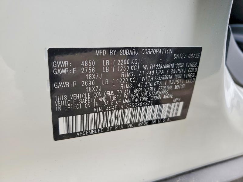 2025 Subaru Outback მანქანა იყიდება აუქციონზე, vin: 4S4BTALC7S3304371, აუქციონის ნომერი: 46582176