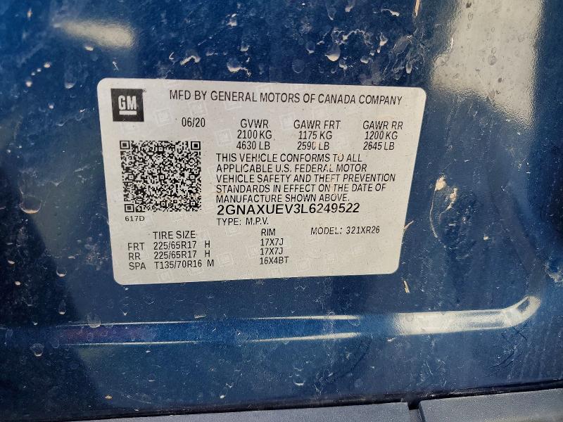 Продажа на аукционе авто 2020 Chevrolet Equinox, vin: 2GNAXUEV3L6249522, номер лота: 45694786
