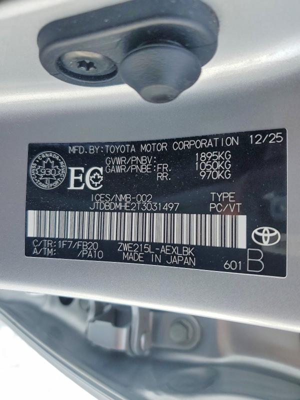 Продаж на аукціоні авто 2026 Toyota Corolla Hybrid, vin: JTDBDMHE2T3031497, номер лоту: 47782276