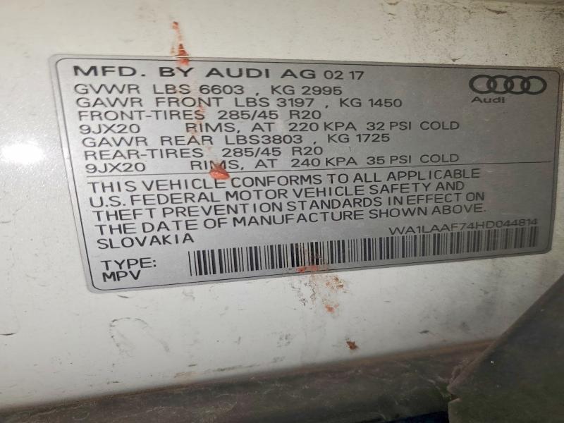 Продаж на аукціоні авто 2017 Audi Q7, vin: WA1LAAF74HD044814, номер лоту: 47859026
