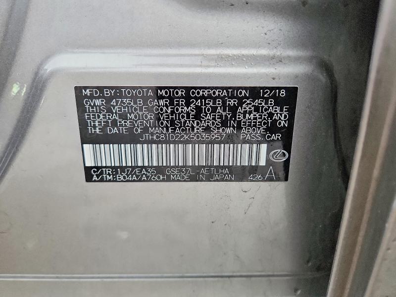 79763365 :رقم المزاد ، JTHC81D22K5035957 vin ، 2019 Lexus Is 300 مزاد بيع