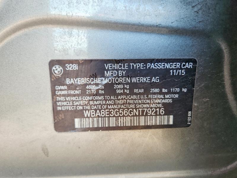 2016 Bmw 328 მანქანა იყიდება აუქციონზე, vin: WBA8E3G56GNT79216, აუქციონის ნომერი: 41935506