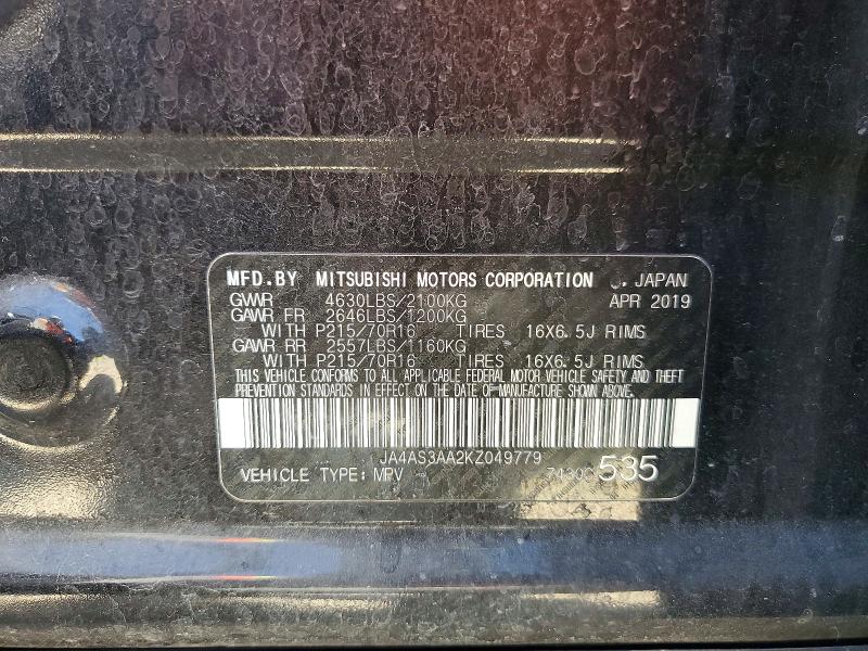 Продажа на аукционе авто 2019 Mitsubishi Eclipse Cross, vin: JA4AS3AA2KZ049779, номер лота: 47447956