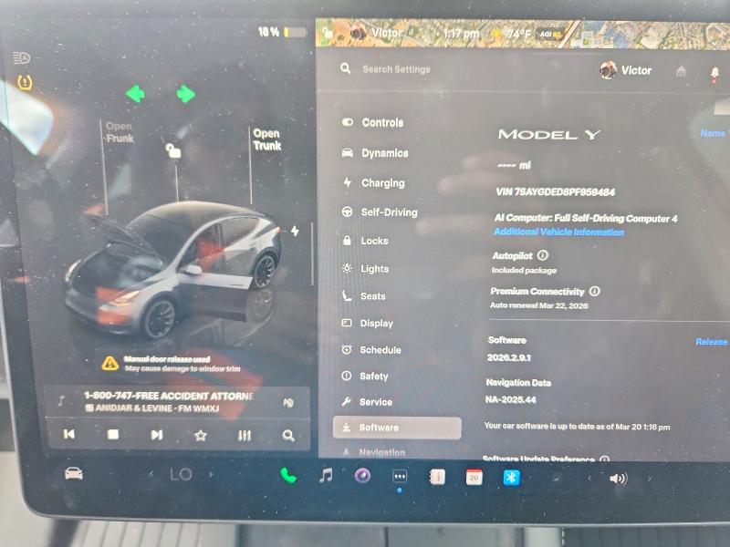 46614706 :رقم المزاد ، 7SAYGDED8PF959484 vin ، 2023 Tesla Model Y مزاد بيع