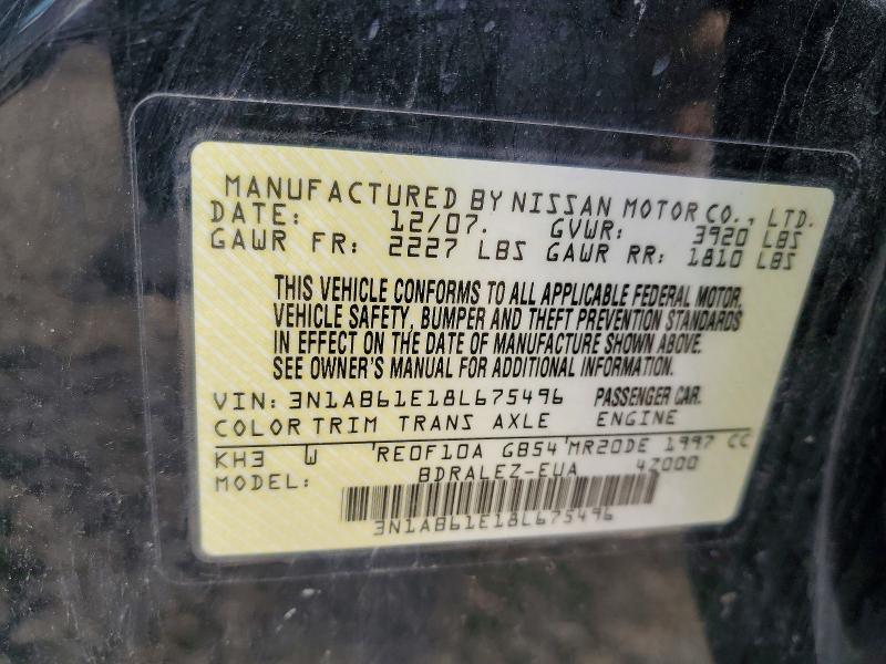 Aukcja sprzedaży 2008 Nissan Sentra, vin: 3N1AB61E18L675496, numer aukcji: 47211576